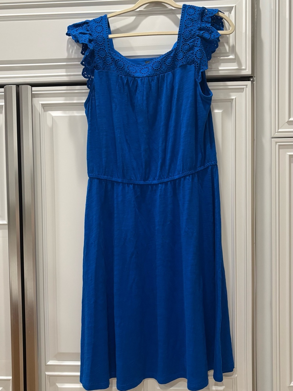Talbots Womenโs Crochet-Yoke Royal Blue Dress